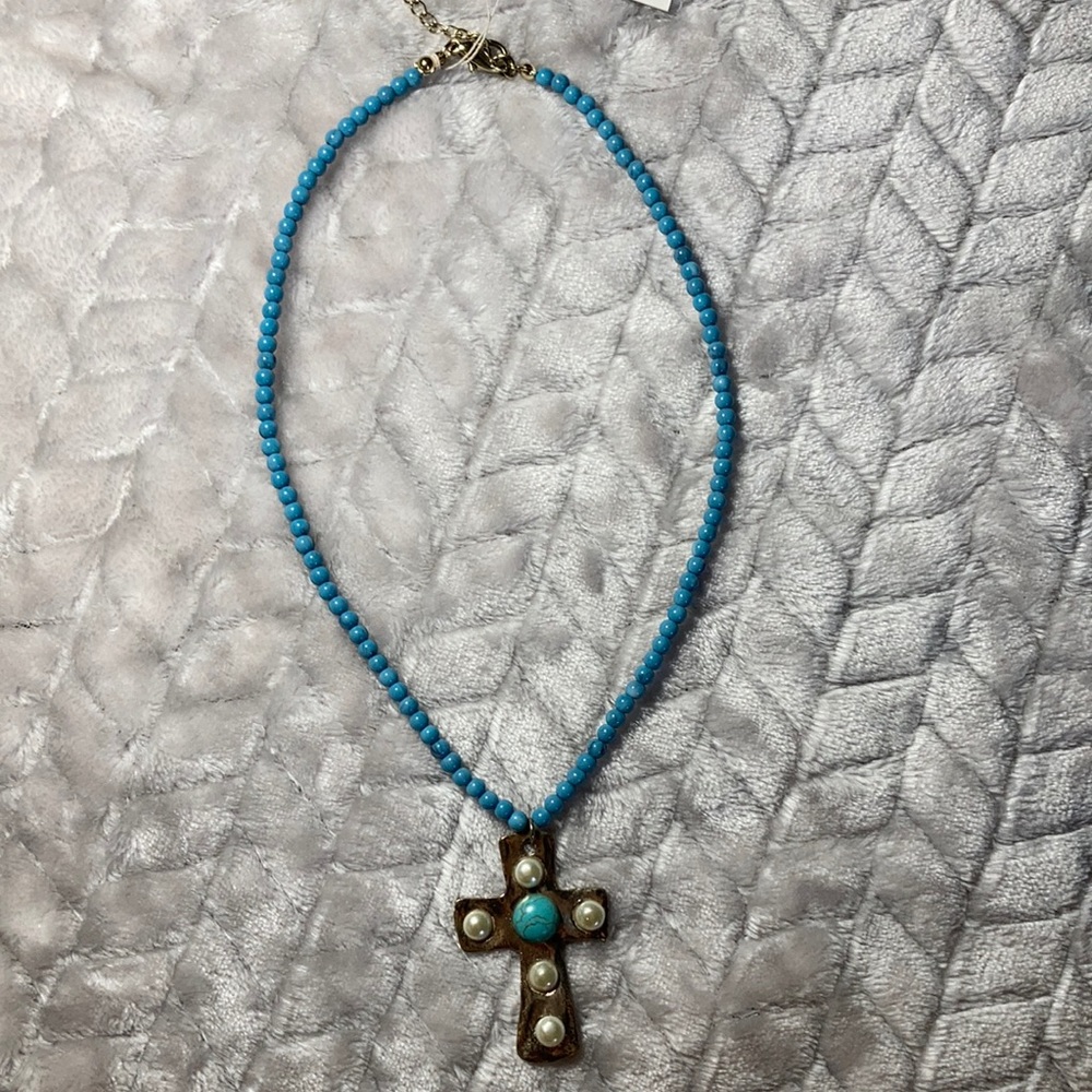 Blue cross necklace